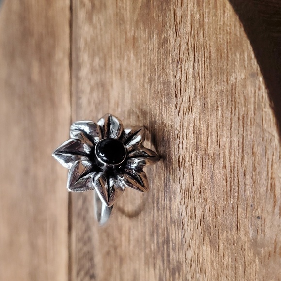 black‎ dahlia onyx ring sterling silver 925 stamped Size 7 R267 - Picture 1 of 2